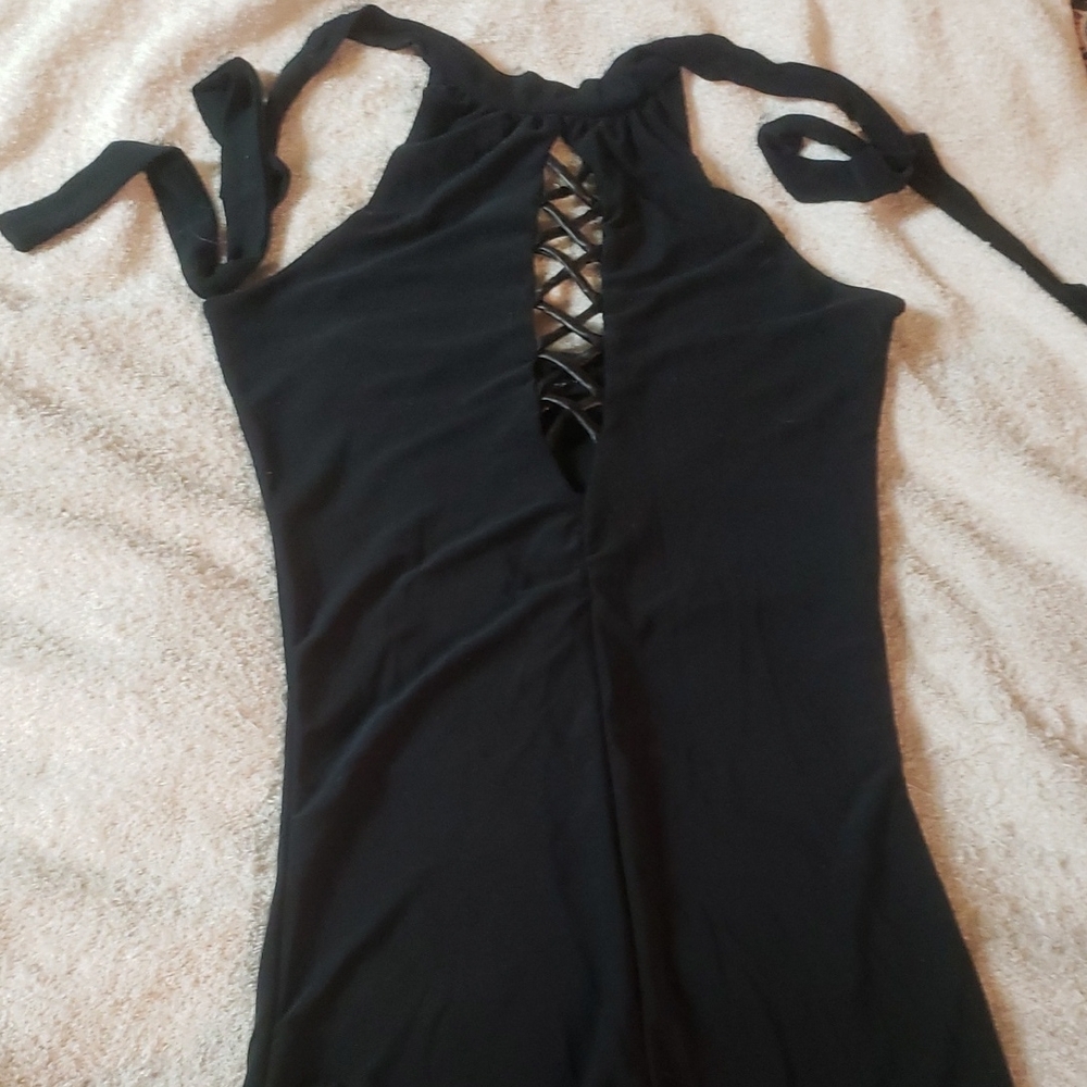 Black Bodycon Dress with Lace-Up Look on Front